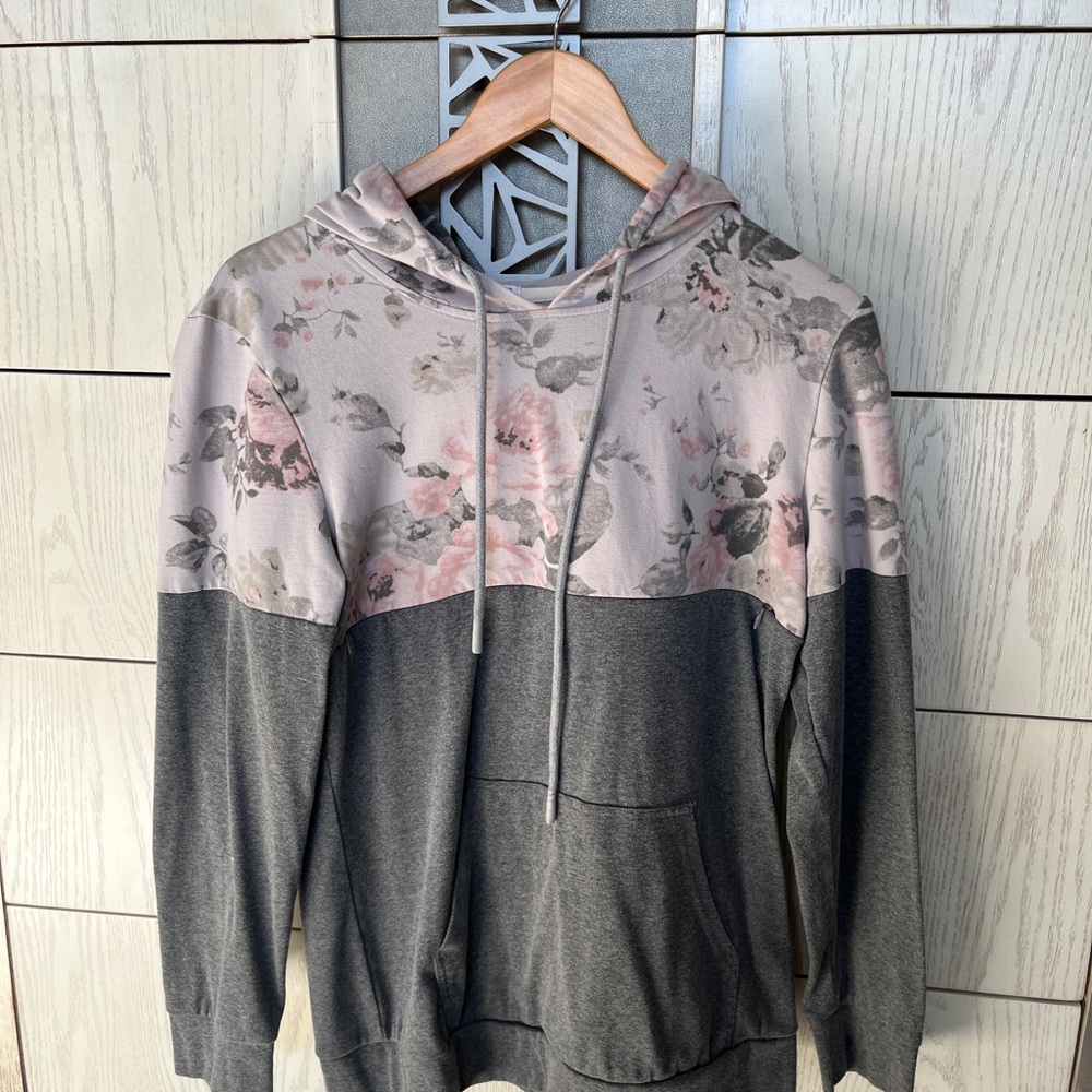 Grey and pink floral maternity nursing hoodie